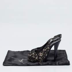 Giuseppe Zanotti Black/Beige Lace Peep Toe Slingback Platform Sandals Size 39