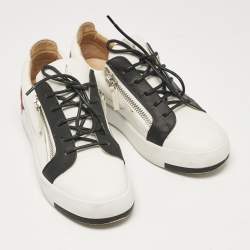 Giuseppe Zanotti White/Black Leather Frankie Low Top Sneakers Size 38