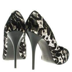 Giuseppe Zanotti Silver Metallic Leather and Black Lace Pumps Size 37