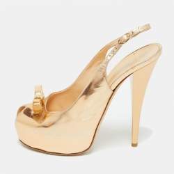 Giuseppe Zanotti Gold Leather Peep Toe Platform Slingback Sandals Size 38.5