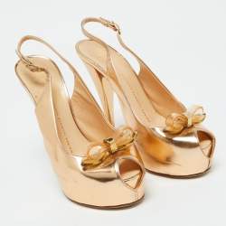 Giuseppe Zanotti Gold Leather Peep Toe Platform Slingback Sandals Size 38.5