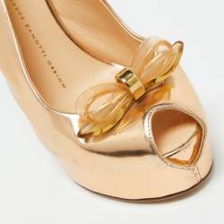 Giuseppe Zanotti Gold Leather Peep Toe Platform Slingback Sandals Size 38.5