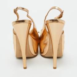 Giuseppe Zanotti Gold Leather Peep Toe Platform Slingback Sandals Size 38.5