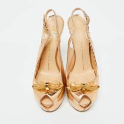 Giuseppe Zanotti Gold Leather Peep Toe Platform Slingback Sandals Size 38.5
