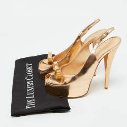 Giuseppe Zanotti Gold Leather Peep Toe Platform Slingback Sandals Size 38.5
