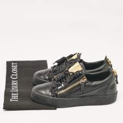 Giuseppe Zanotti Black Leather and Patent Leather Frankie Lace Up Sneakers Size 36