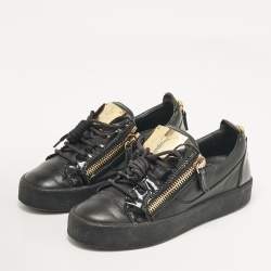 Giuseppe Zanotti Black Leather and Patent Leather Frankie Lace Up Sneakers Size 36