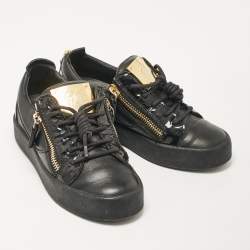 Giuseppe Zanotti Black Leather and Patent Leather Frankie Lace Up Sneakers Size 36