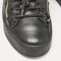 Giuseppe Zanotti Black Leather and Patent Leather Frankie Lace Up Sneakers Size 36