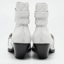 Giuseppe Zanotti White Quilted Leather Moto Boots Size 38