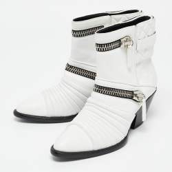 Giuseppe Zanotti White Quilted Leather Moto Boots Size 38