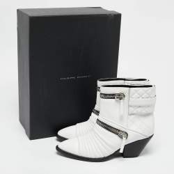 Giuseppe Zanotti White Quilted Leather Moto Boots Size 38