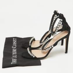 Giuseppe Zanotti Black Suede Star Crystal Harmony Sandals Size 39.5