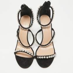 Giuseppe Zanotti Black Suede Star Crystal Harmony Sandals Size 39.5