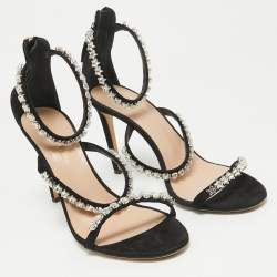 Giuseppe Zanotti Black Suede Star Crystal Harmony Sandals Size 39.5