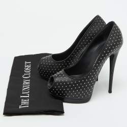 Pre Owned Giuseppe Zanotti Black Leather Studded Peep Toe Platform Pumps Size 37