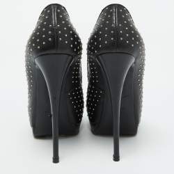 Pre Owned Giuseppe Zanotti Black Leather Studded Peep Toe Platform Pumps Size 37