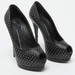 Pre Owned Giuseppe Zanotti Black Leather Studded Peep Toe Platform Pumps Size 37