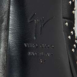 Pre Owned Giuseppe Zanotti Black Leather Studded Peep Toe Platform Pumps Size 37