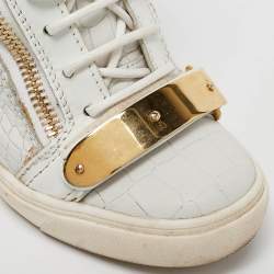 Giuseppe Zanotti Grey Croc Embossed Leather Coby High Top Sneakers Size 38