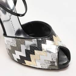Giuseppe Zanotti Multicolor Zigzag Patent and Leather Mixed Media Ankle Strap Sandals Size 37