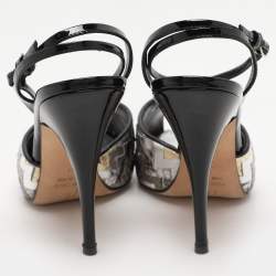 Giuseppe Zanotti Multicolor Zigzag Patent and Leather Mixed Media Ankle Strap Sandals Size 37