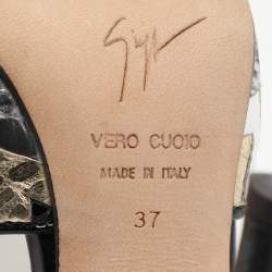 Giuseppe Zanotti Multicolor Zigzag Patent and Leather Mixed Media Ankle Strap Sandals Size 37