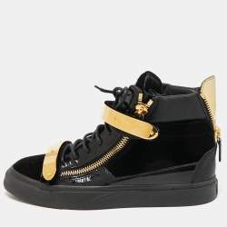 Giuseppe Zanotti Black Velvet And Patent Leather Coby High Top Sneakers Size 39