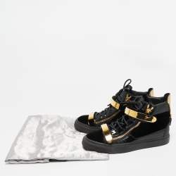 Giuseppe Zanotti Black Velvet And Patent Leather Coby High Top Sneakers Size 39