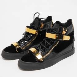 Giuseppe Zanotti Black Velvet And Patent Leather Coby High Top Sneakers Size 39