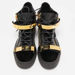 Giuseppe Zanotti Black Velvet And Patent Leather Coby High Top Sneakers Size 39