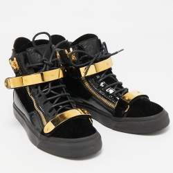 Giuseppe Zanotti Black Velvet And Patent Leather Coby High Top Sneakers Size 39