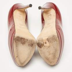 Pre Owned Giuseppe Zanotti Burgundy Patent Leather Sharon Peep Toe Pumps Size 37