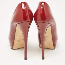 Pre Owned Giuseppe Zanotti Burgundy Patent Leather Sharon Peep Toe Pumps Size 37