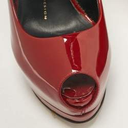 Pre Owned Giuseppe Zanotti Burgundy Patent Leather Sharon Peep Toe Pumps Size 37