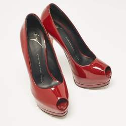 Pre Owned Giuseppe Zanotti Burgundy Patent Leather Sharon Peep Toe Pumps Size 37