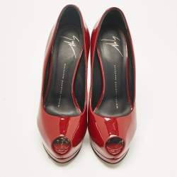 Pre Owned Giuseppe Zanotti Burgundy Patent Leather Sharon Peep Toe Pumps Size 37