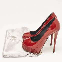 Pre Owned Giuseppe Zanotti Burgundy Patent Leather Sharon Peep Toe Pumps Size 37