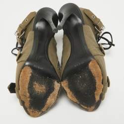 Pre Owned Giuseppe Zanotti Green Canvas Cutout Ankle Length Boots Size 37.5