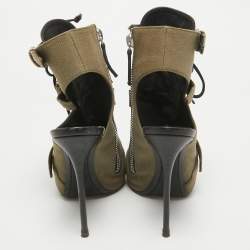 Pre Owned Giuseppe Zanotti Green Canvas Cutout Ankle Length Boots Size 37.5