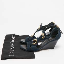 Giuseppe Zanotti Blue Canvas Wedge Sandals Size 36