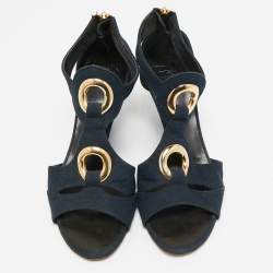 Giuseppe Zanotti Blue Canvas Wedge Sandals Size 36