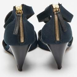 Giuseppe Zanotti Blue Canvas Wedge Sandals Size 36
