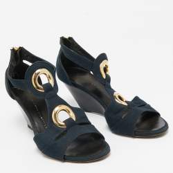 Giuseppe Zanotti Blue Canvas Wedge Sandals Size 36