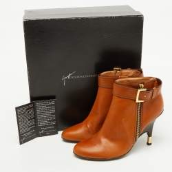 Giuseppe Zanotti Tan Leather Buckle Detail Ankle Length Boots Size 37.5