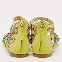 Giuseppe Zanotti Yellow Suede Crystal Embellished Gladiator Flat Sandals Size 36