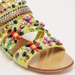 Giuseppe Zanotti Yellow Suede Crystal Embellished Gladiator Flat Sandals Size 36