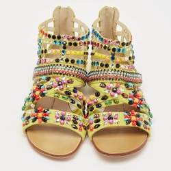 Giuseppe Zanotti Yellow Suede Crystal Embellished Gladiator Flat Sandals Size 36