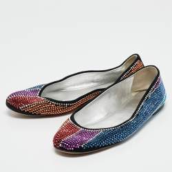 Giuseppe Zanotti Black Suede Crystal Embellished Ballet Flats Size 36