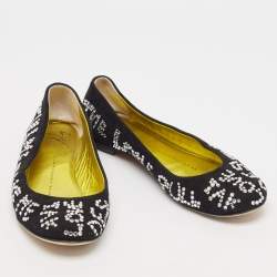 Giuseppe Zanotti Black Suede Crystal Embellished Ballet Flats Size 36